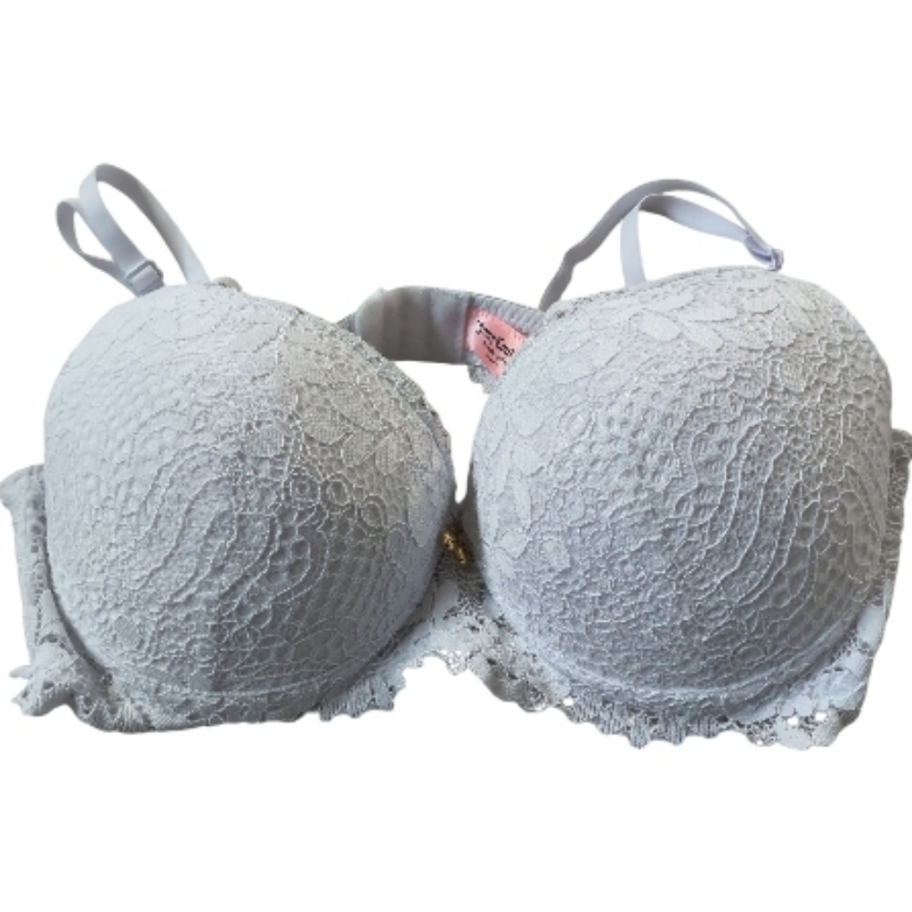 Juicy Couture White Lace Padded Underwire Pushup Bra 36C Elegant Sexy Y2K